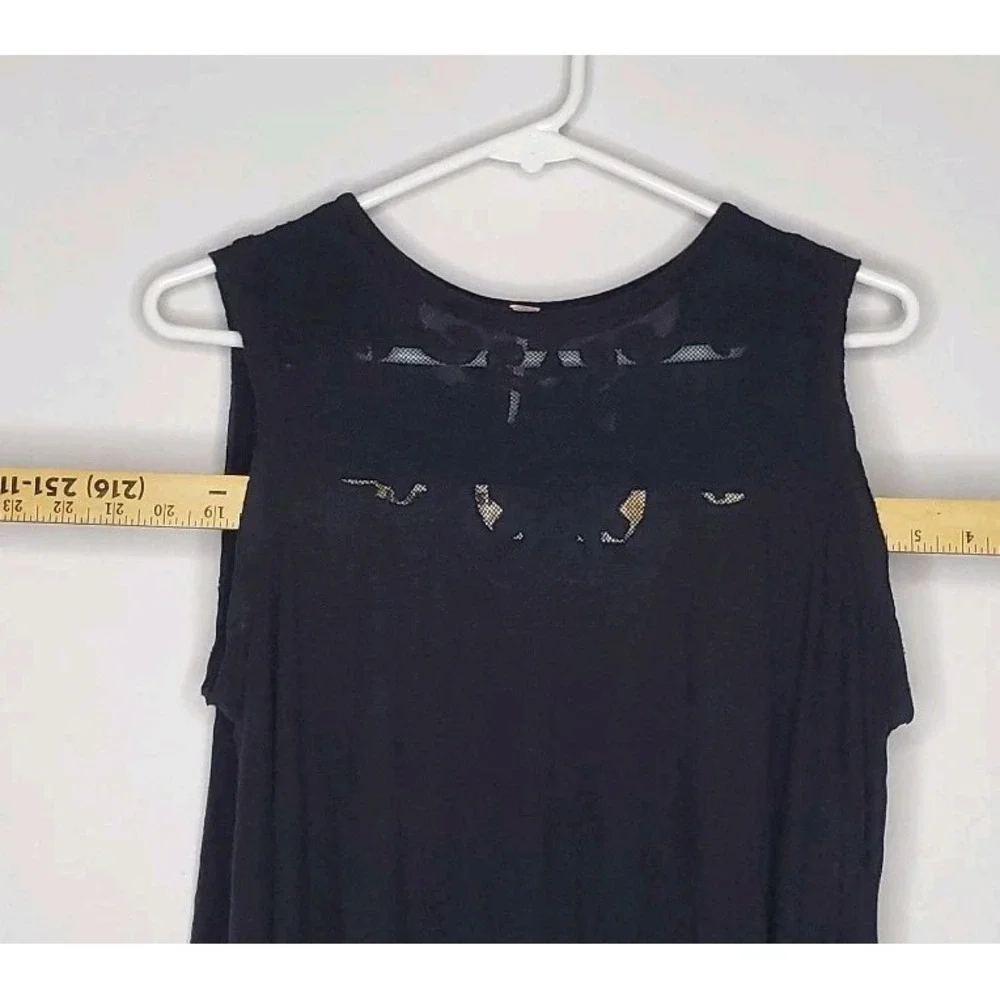 Free People Lace Yoke Swing Tank Top Women XS Black Oversized Boho Romantic 00s